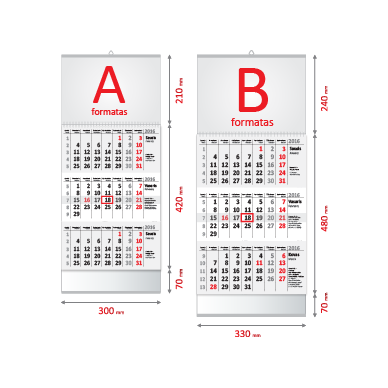 Vienos dalies (padidinti) sieniniai kalendoriai „MAXI“